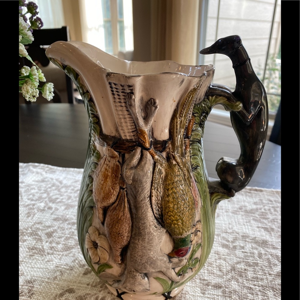 After the Hunt replica majolica pitcher